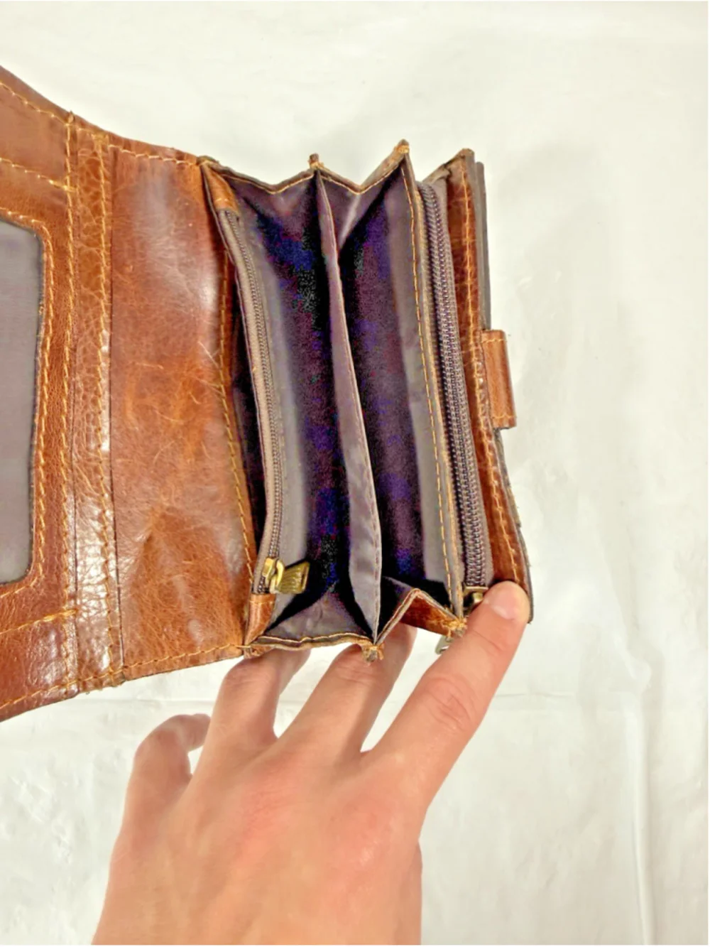 Patricia Nash Tri-Fold Wallet Organizer Smooth Brown Leather